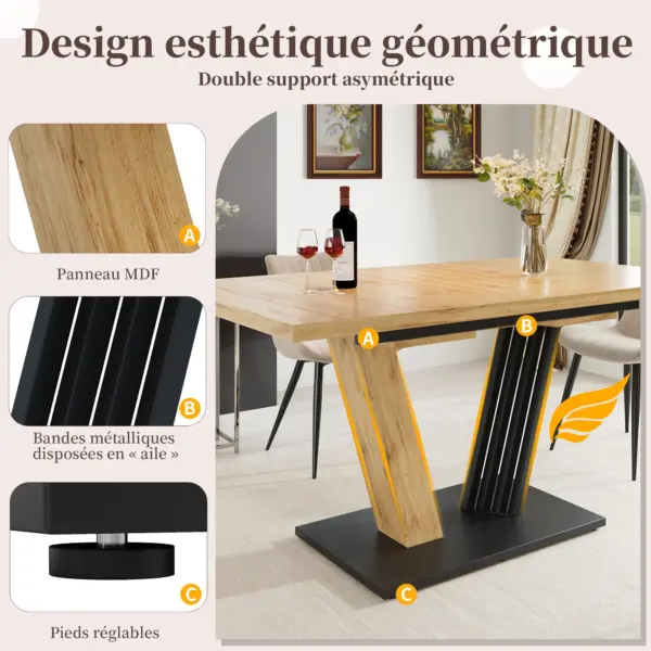 Table de salle à manger extensible 120/160 x 80 x 76 cm, table de cuisine moderne en bois de style farmhouse, avec finition bois et pieds en forme d'ailes