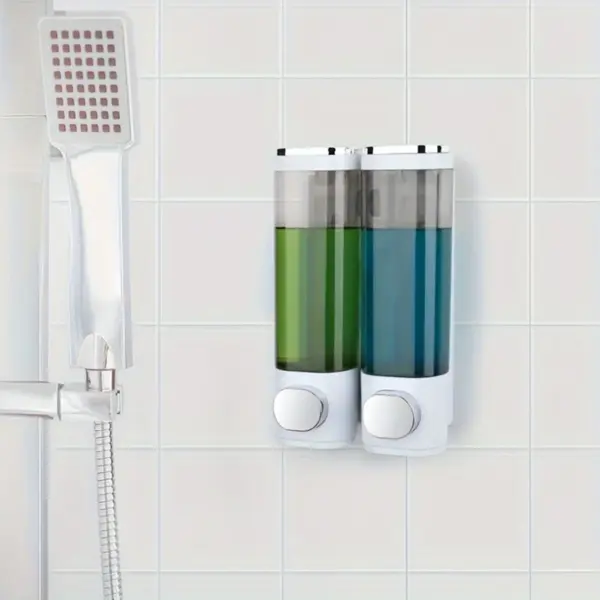 Distributeur de savon mural salle de bains 2 chambres, distributeur de savon liquide transparent pour douche, distributeur de shampoing et de revitalisant pour douche