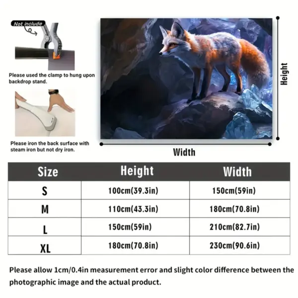 Tapisserie murale en forme de renard enchanteur dans une grotte de cristal, tissu en polyester vibrant, idéal pour la décoration de la maison et du bureau, parfaite pour l'anniversaire, 1 pièce