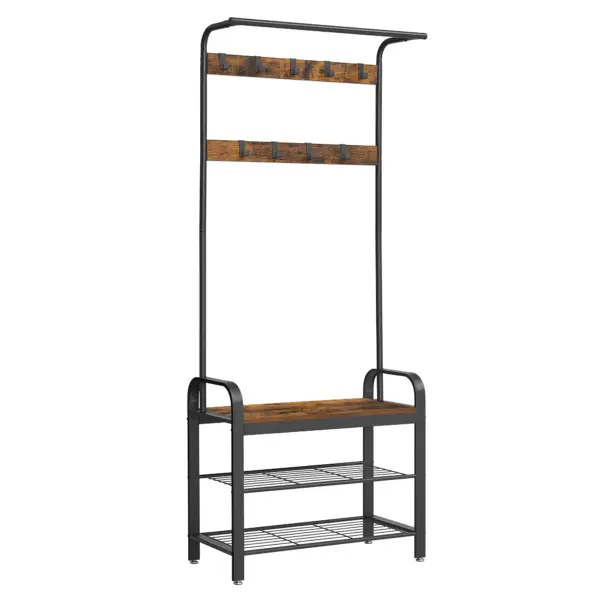 VASAGLE Porte-manteau avec Étagère à Chaussures, Meuble d’Entrée avec Banc, 4-en-1, 9 Crochets Amovibles, Vestiaire, 33,7 x 72 x 183 cm, Style Moderne