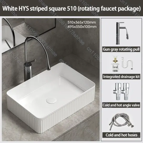 Lavabo de salle de bains en céramique de luxe, lavabo d'art avec accessoires de vidange, bol de lavage au-dessus du comptoir, ensemble d'éviers de comptoir