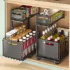 Organisateur d’armoire extractible à 2 niveaux – Étagère sous évier réglable avec tiroirs coulissants