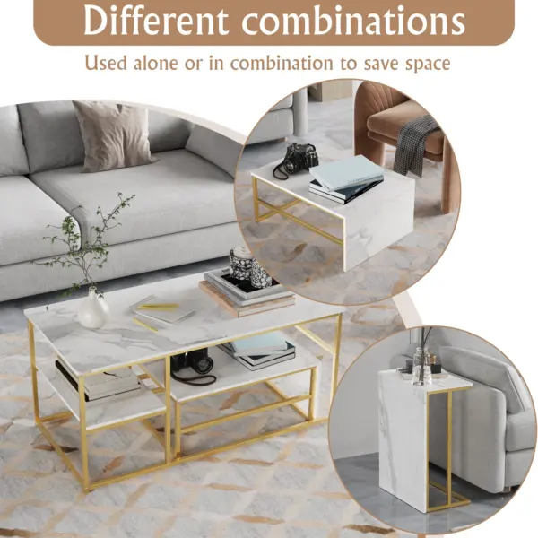 Comanlai Table Basse Moderne Rectangulaire Extensible Effet Bois avec Pieds en Métal