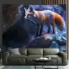 Tapisserie murale en forme de renard enchanteur dans une grotte de cristal, tissu en polyester vibrant, idéal pour la décoration de la maison et du bureau, parfaite pour l'anniversaire, 1 pièce