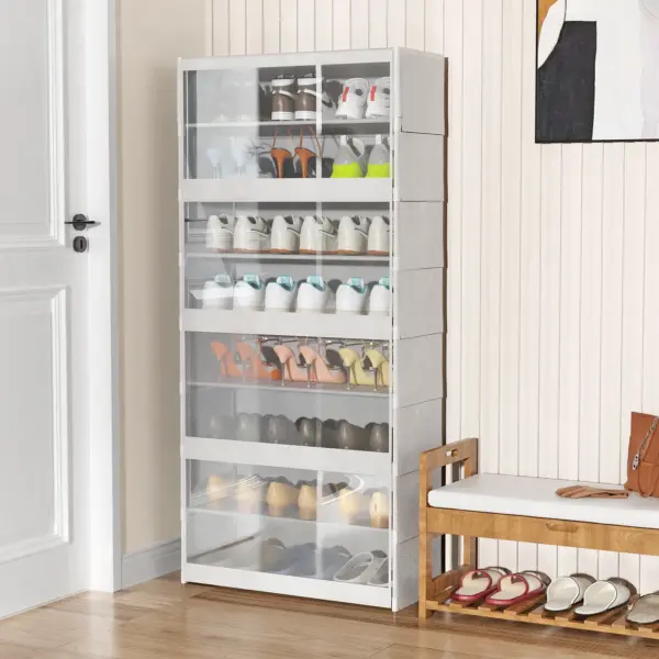 Étagère à chaussures, 8 compartiments, armoire à chaussures avec portes, pour 24 paires, étagère modulaire en plastique, pour entrée, chambre, couloir