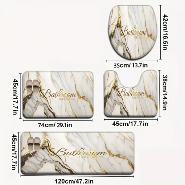 Ensemble de salle de bain 3 pièces en marbre doré, siège de toilette antidérapant + tapis en forme de U, décor de salle de bain de luxe à motif de marbre blanc