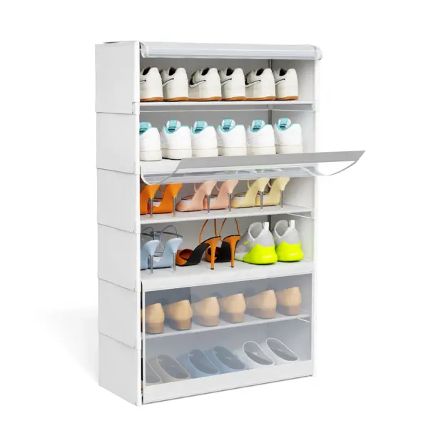 Étagère à chaussures, 8 compartiments, armoire à chaussures avec portes, pour 24 paires, étagère modulaire en plastique, pour entrée, chambre, couloir