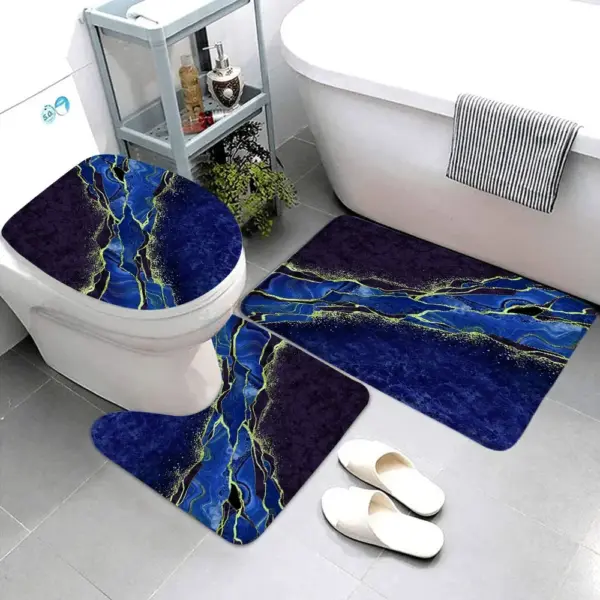 3 pièces ensembles tapis de bain en marbre noir lignes grises or Art géométrique abstrait créatif maison salle de bain porte tapis anti-dérapant couvercle de toilette tapis