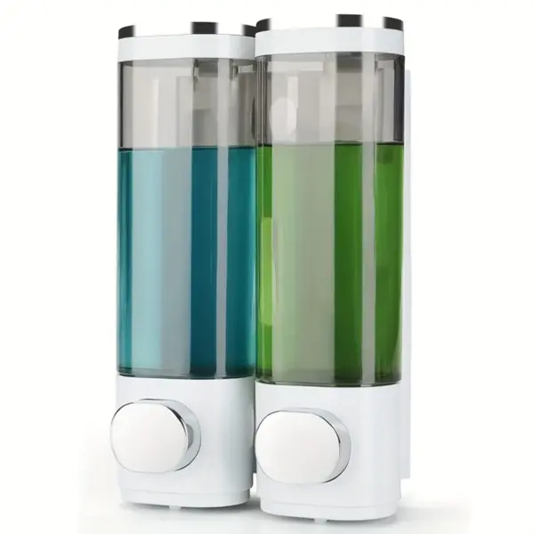 Distributeur de savon mural salle de bains 2 chambres, distributeur de savon liquide transparent pour douche, distributeur de shampoing et de revitalisant pour douche