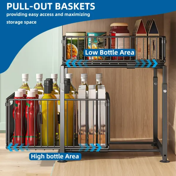 Organisateur sous évier, armoire de rangement réglable en hauteur à 2 niveaux, organisateur de cuisine en métal, organisateurs polyvalents pour placard