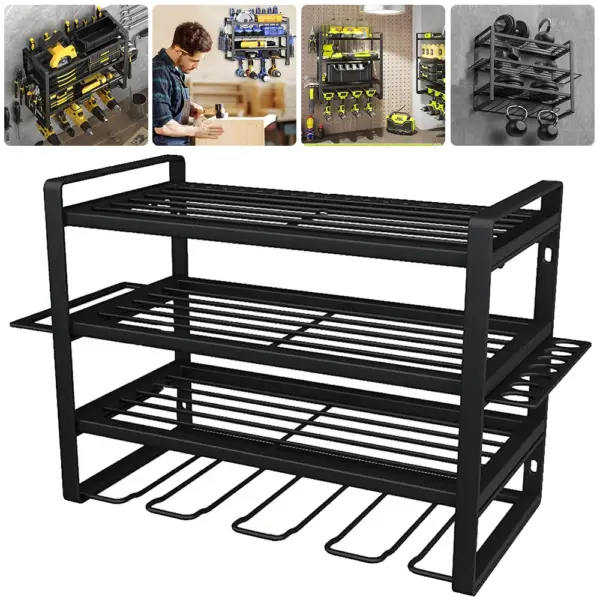 Support de rangement de Garage à 4 niveaux, organisateur d'outils électriques, matériel mural, tournevis, clé, perceuse, étagère épaisse robuste