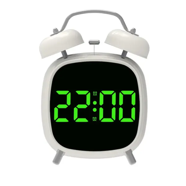 Réveil numérique à commande vocale, Double cloche, Super fort, pour dormir lourd, Mode nuit 12/24H, Table Anti-déruption nocturne, horloge LED