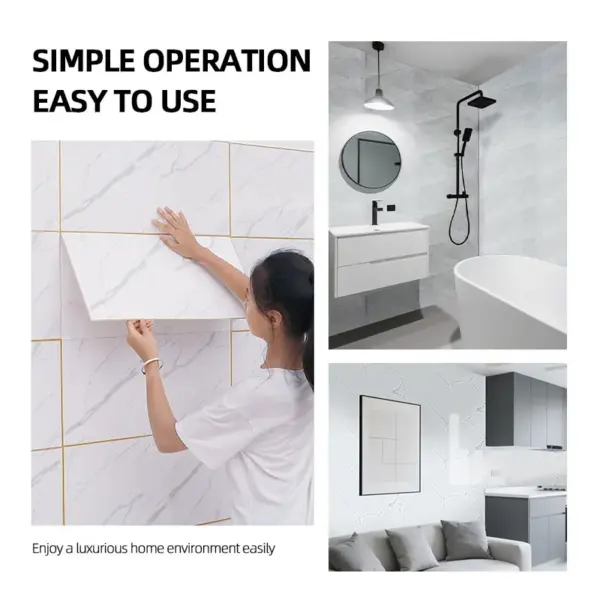 Carrelage adhésif mural 3D effet marbre – Autocollant vinyle pour mur, cuisine et salle de bain