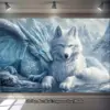 VIKAMA – tapisserie mythique nordique, loup blanc uni, Dragon glacé, arrière-plan de chambre à coucher, décoration de salon de Style nordique