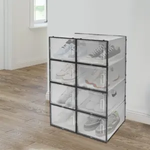 Grande boîte de rangement pour chaussures, 8 pièces, armoire à chaussures transparente en plastique PP, résistant à l'humidité et à la poussière, organisateur moderne noir pour taille 44