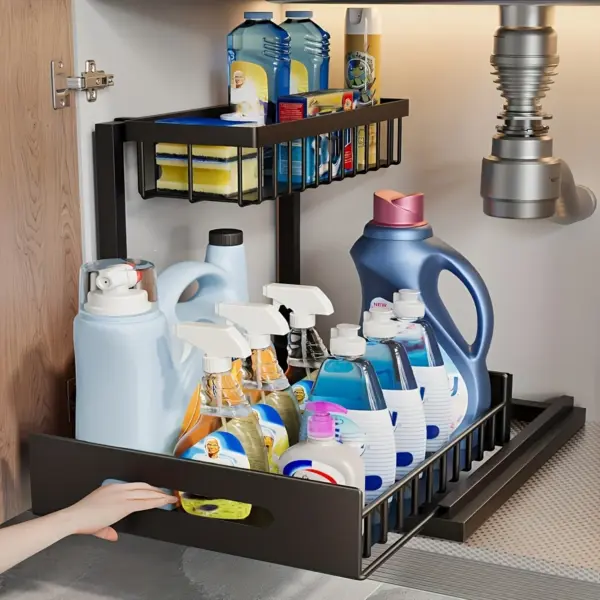 Ensemble de supports de rangement de cuisine sous évier, organisateur de tiroir coulissant en métal pour salle de bain, garde-manger et armoires, essentiel pour un usage domestique