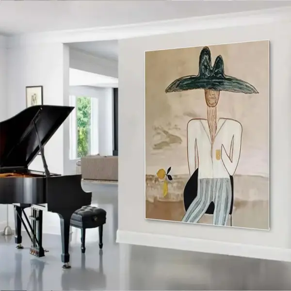 Peinture à l’huile abstraite 100 % peinte à la main sur toile – Tableau mural moderne avec lignes dorées pour salon