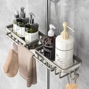 Support de salle de bain sans poinçon, étagère de salle de bain, espace de toilette en aluminium, sans perceuse, support suspendu, organisateur de salle de bain, accrocher au mur