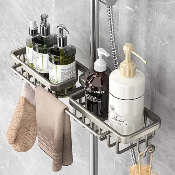 Support de salle de bain sans poinçon, étagère de salle de bain, espace de toilette en aluminium, sans perceuse, support suspendu, organisateur de salle de bain, accrocher au mur