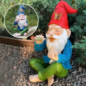 Statue de Gnome de jardin en résine, Figurine de fumer, doigt du milieu, étagère de bureau, décoration artistique de jardin de maison