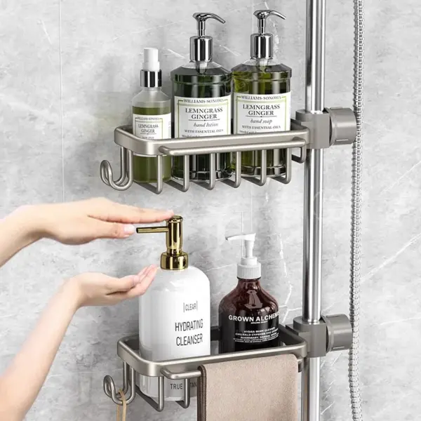 Support de salle de bain sans poinçon, étagère de salle de bain, espace de toilette en aluminium, sans perceuse, support suspendu, organisateur de salle de bain, accrocher au mur