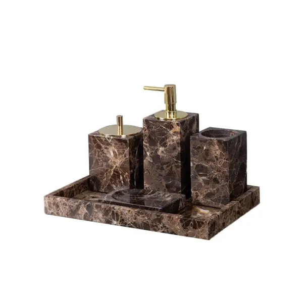 Accessoires de salle de bains en marbre naturel, bouteille de Lotion, pot d'écouvillon de coton, tasse de bain de bouche, porte-savon, boîte à mouchoirs, plateau, fournitures pour la maison