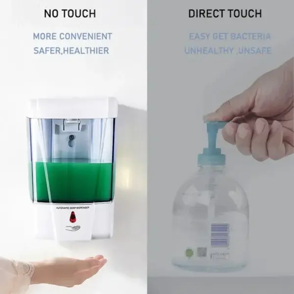 Distributeur automatique de savon sans contact 700ml, lave-mains mural à capteur à piles de grande capacité pour salle de bain et cuisine