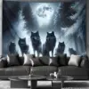 VIKAMA – tapisserie forêt lillée de lune, roi loup, pleine lune, Style nordique, salon, banderole de jeu, décor de chambre pour hommes