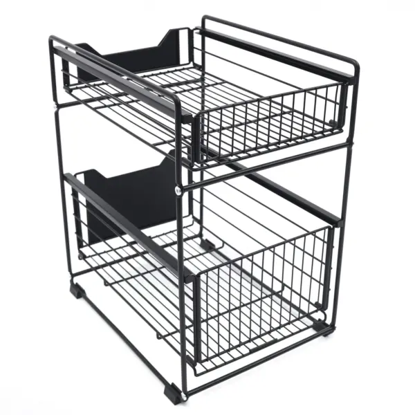 Organisateur de placard à 2 niveaux avec tiroirs coulissants – Étagère sous évier réglable