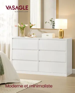 VASAGLE KAILYN Collection - Commode Chambre 6 Tiroirs, Armoire de Rangement, Meuble à Vêtements, 40 x 119,4 x 75 cm, Style Moderne