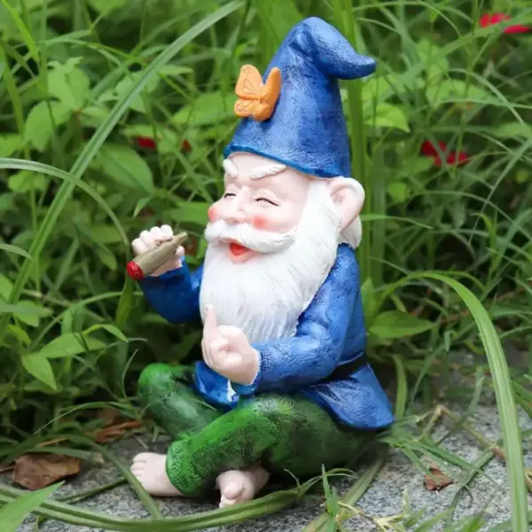 Statue de Gnome de jardin en résine, Figurine de fumer, doigt du milieu, étagère de bureau, décoration artistique de jardin de maison