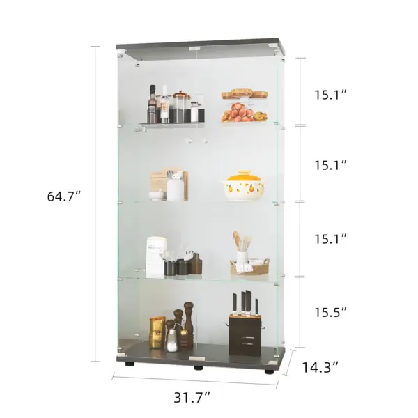 Rosahqnda vitrine en verre avec LED, vitrine sur pied à 4 niveaux, vitrine pour salon, chambre à coucher, entrée, blanc/noir