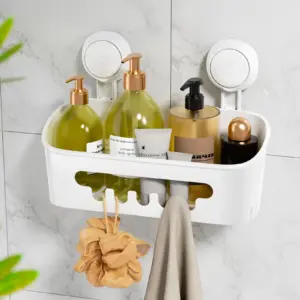 TAILI éTagèRe de Douche Robuste avec Ventouse sous vide, Panier de Rangement Amovible sans PerçAge pour Shampoing et Articles de Toilette Organisateur de Cuisine, Salle de Bain, Chambre à Coucher