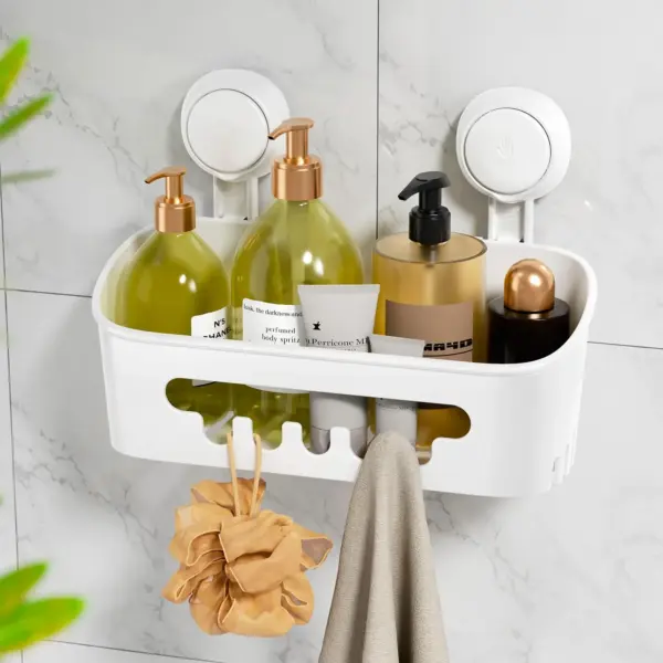TAILI éTagèRe de Douche Robuste avec Ventouse sous vide, Panier de Rangement Amovible sans PerçAge pour Shampoing et Articles de Toilette Organisateur de Cuisine, Salle de Bain, Chambre à Coucher