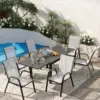Ensemble de 4 chaises de patio empilables, chaises de salle à manger d'extérieur avec tissu textilène/structure en métal, pour terrasse, jardin, bord de piscine