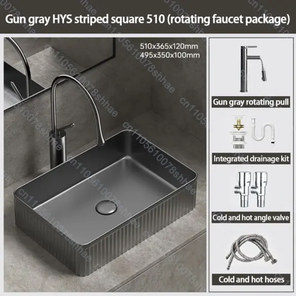 Lavabo de salle de bains en céramique de luxe, lavabo d'art avec accessoires de vidange, bol de lavage au-dessus du comptoir, ensemble d'éviers de comptoir