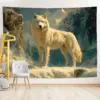 Tapisserie murale en polyester avec impression numérique sur le thème du loup solitaire de la montagne enneigée, décoration décorative pour salon, chambre à coucher, cadeau