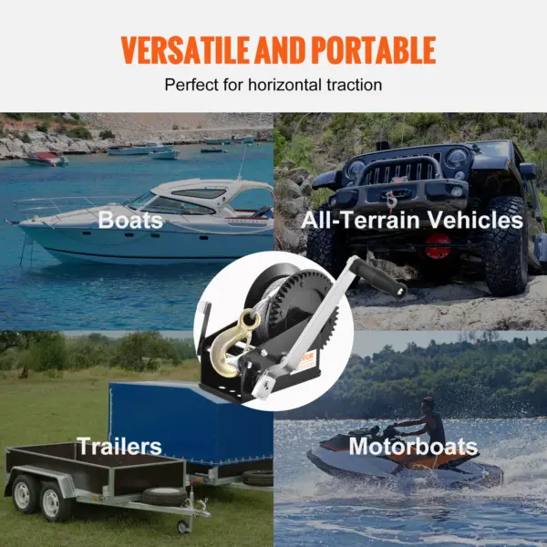 SucceBuy Treuil manuel robuste avec câble acier 33 pieds – Cliquet bidirectionnel 2 vitesses pour bateau et VTT