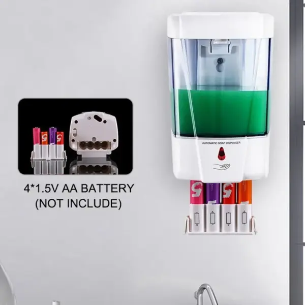 Distributeur automatique de savon sans contact 700ml, lave-mains mural à capteur à piles de grande capacité pour salle de bain et cuisine