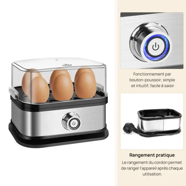 Cuiseur à Œufs Électrique 350W - Cuiseur Vapeur 6 Œufs avec Protection Anti-Sècheresse, Fonction Arrêt Automatique, pour Œufs Mollets/Mi-Cuits/Durs, Maïs Raviolis, Tasse à Mesurer, Mijoteuse Multifonction