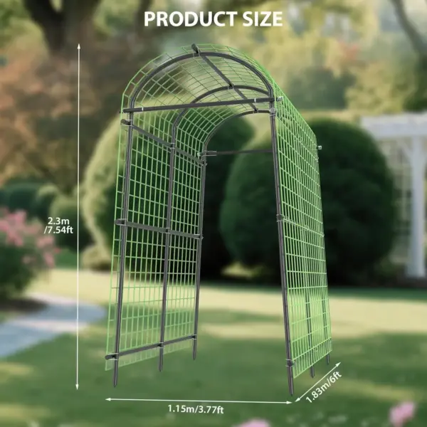 Arche de jardin extra haute de 7,5 pieds avec treillis et filet, en acier revêtu de polyéthylène, pour plantes grimpantes, légumes, pergola extérieure