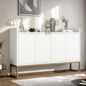 Rosahqnda 4 portes buffet minimaliste armoires de rangement serrure ventilateur à main armoire polie sans main pour salle à manger blanc/noir/bleu