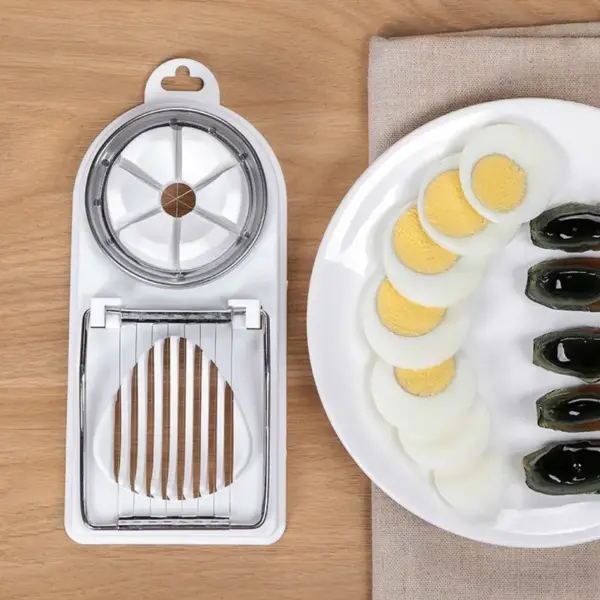 Coupe-Œufs Multifonction 2-en-1 en Acier Inoxydable – Trancheur et Quartier pour Cuisine