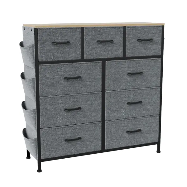 Rosahqnda Commode avec 9 tiroirs, commode de rangement en tissu pour chambre à coucher, salon, couloir, gris, armoire de rangement