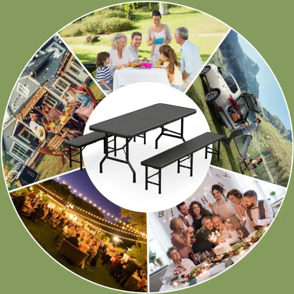 Ensemble de table de jardin pliable en rotin Devoko, stable, portable, imperméable, parfait pour le jardin, le balcon, le pique-nique et la terrasse