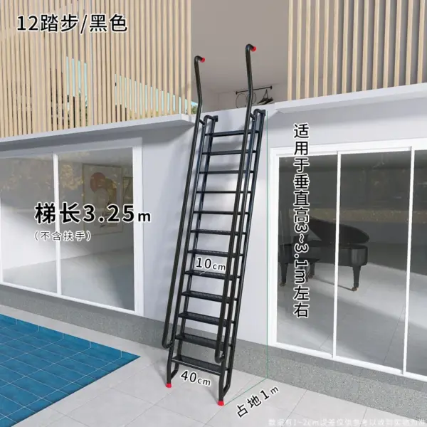 Échelle domestique en acier au carbone, escaliers de grenier, main courante extérieure, escaliers extérieurs, personnalisation spéciale de grenier