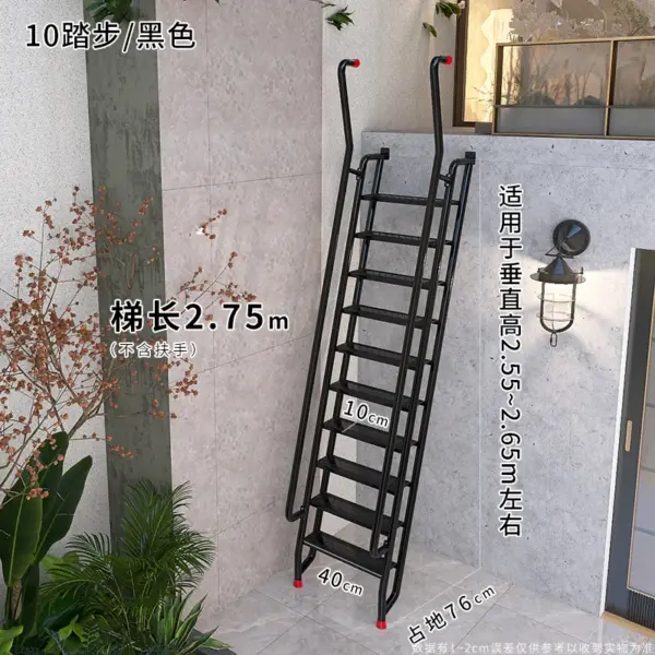 Échelle domestique en acier au carbone, escaliers de grenier, main courante extérieure, escaliers extérieurs, personnalisation spéciale de grenier