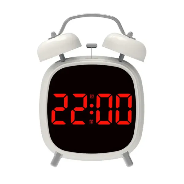 Réveil numérique à commande vocale, Double cloche, Super fort, pour dormir lourd, Mode nuit 12/24H, Table Anti-déruption nocturne, horloge LED