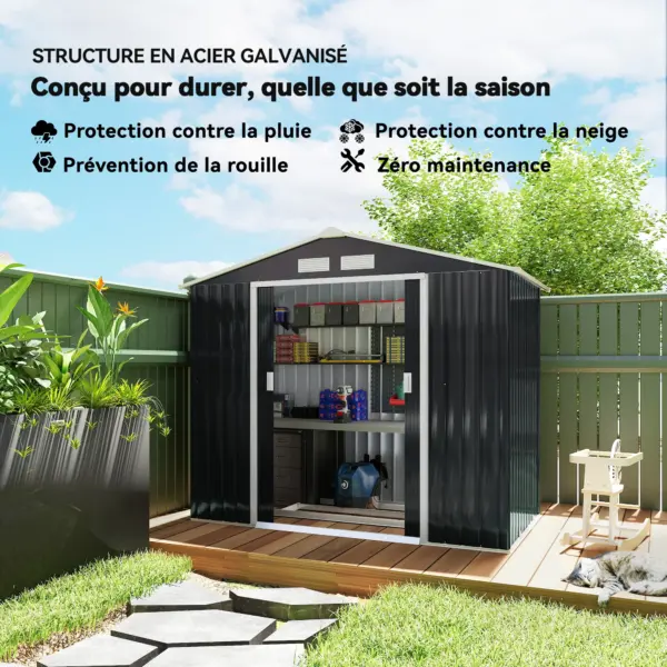 Outsunny Abri de jardin en métal 2,77 m² cabane de jardin 213 x 130 x 185 cm cabanon rangement outils avec kit de fondation, por