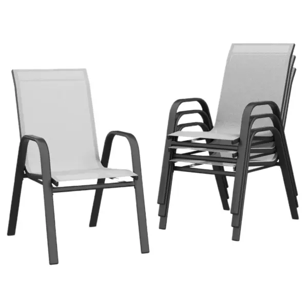 Ensemble de 4 chaises de patio empilables, chaises de salle à manger d'extérieur avec tissu textilène/structure en métal, pour terrasse, jardin, bord de piscine